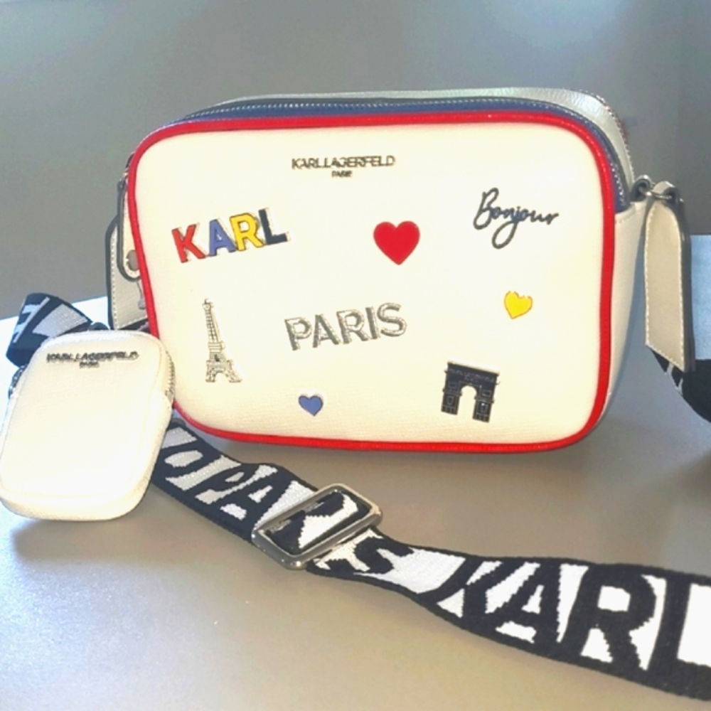 Karl Lagerfeld White and Red Crossbody Bag